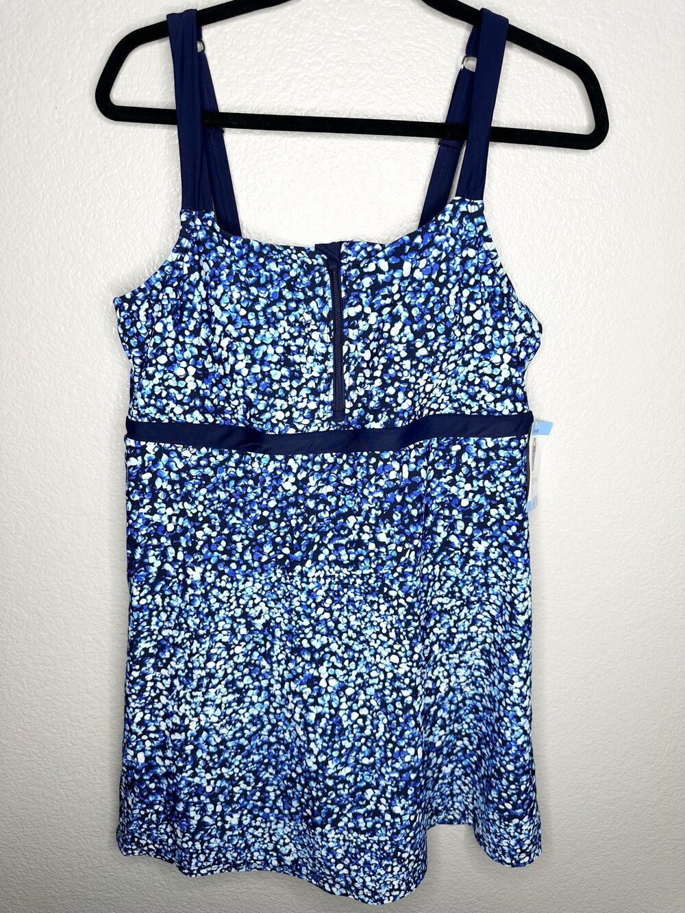 NEW Lands' End Swim Dress Women's Large 14-16 Abstract Print Front Zip Lined